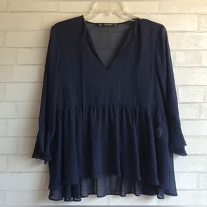 Zara Dark Blue V-Neck Blouse XS.
